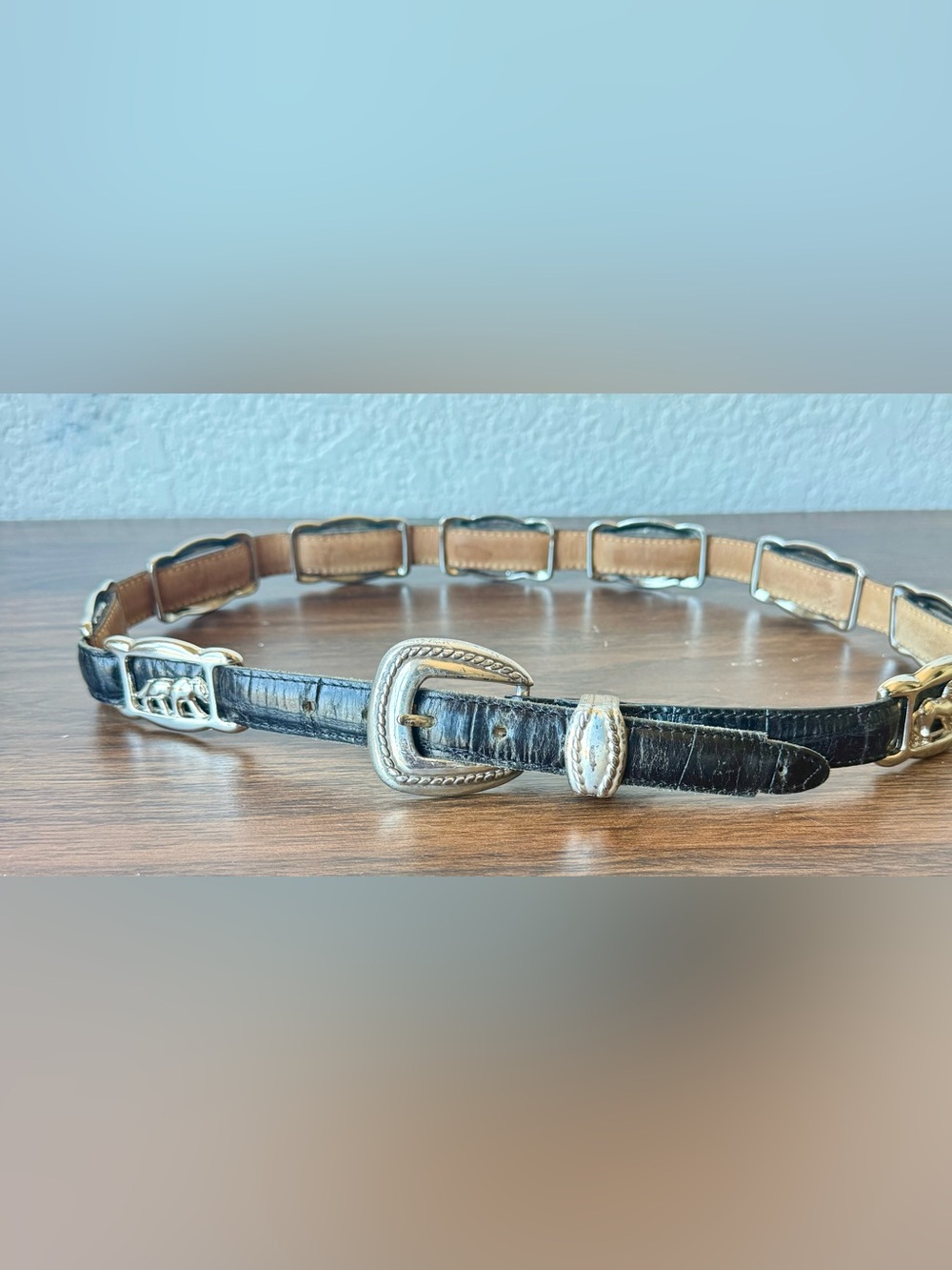 Vintage Safari Western-Style Women's Black Leather Belt with Silver-Tone Buckle - Picture 2 of 15